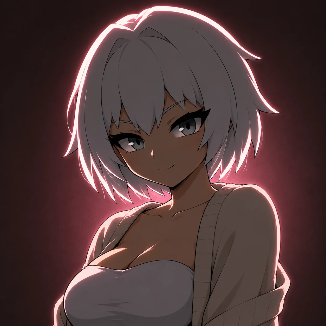Retrato del personaje con luz de borde rosa