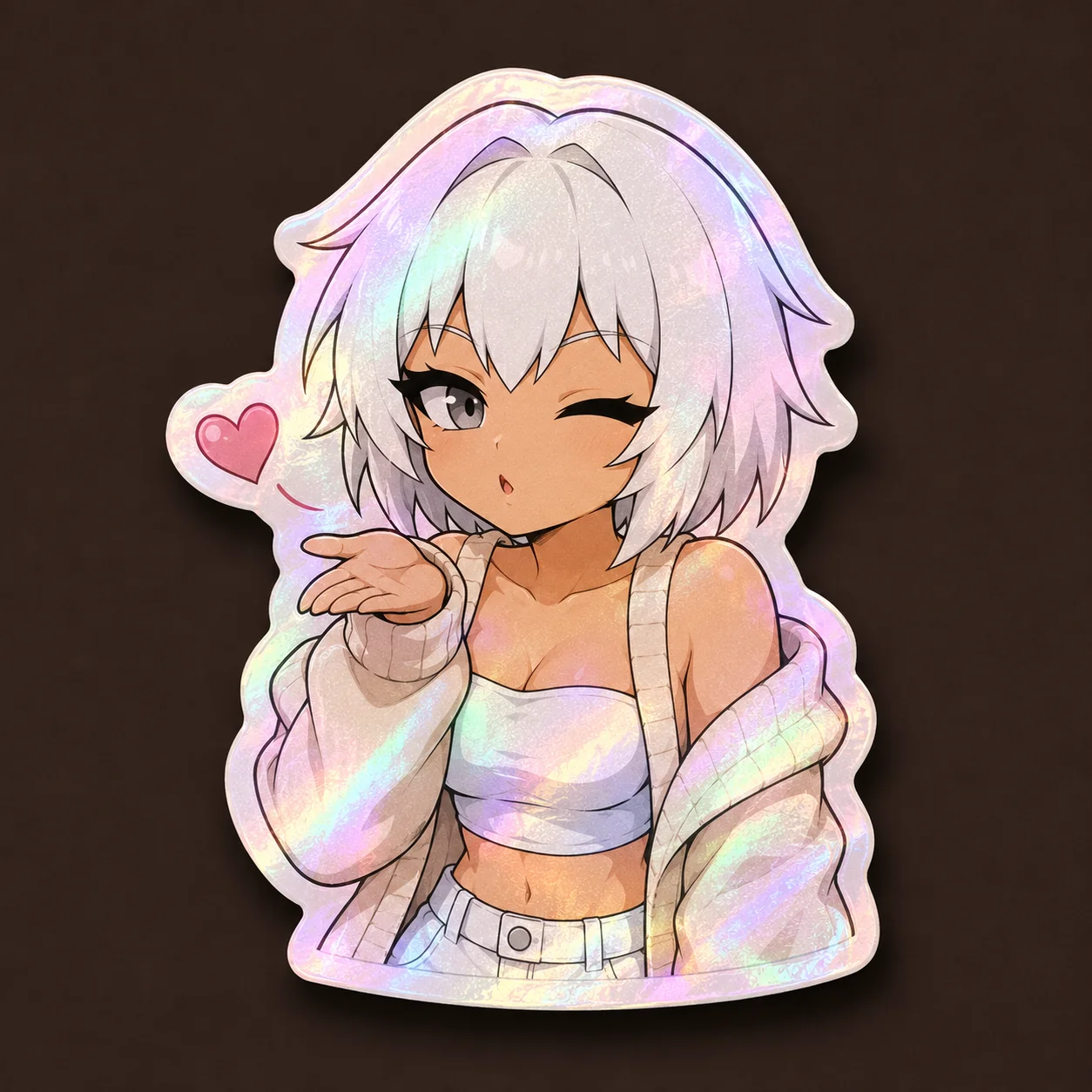 Sticker holográfico del personaje guiñando el ojo