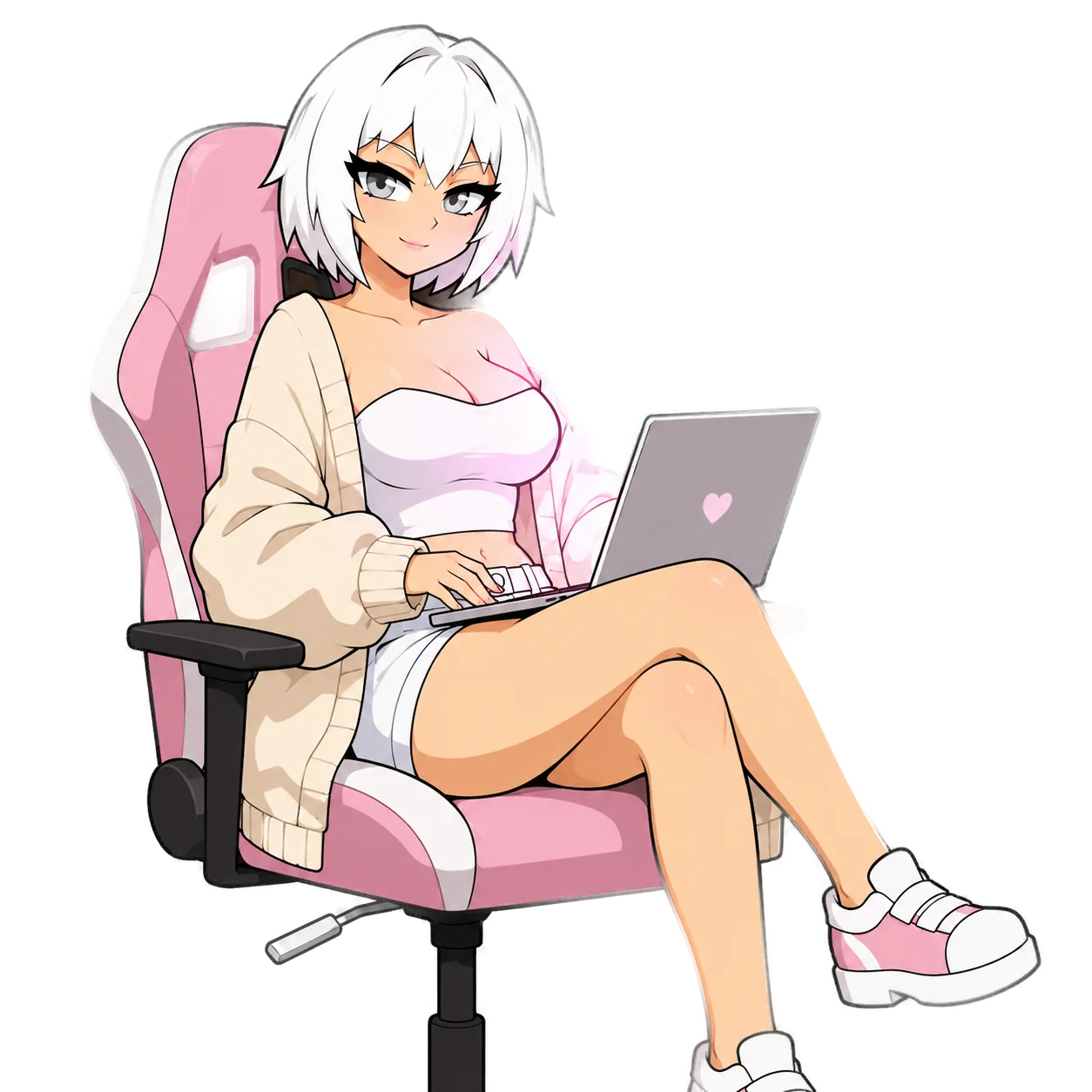 Jaramiyo sentada en su silla con la laptop